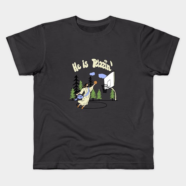 funny slogan he is rizzen Jesus basketball Kids T-Shirt by Roocolonia